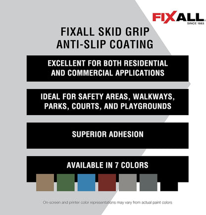 FIXALL Skid Grip Anti-Slip Coating, 1 Gallon, Slate, Exceeds ADA Standards, Ideal for Safety Areas, Slip-Resistant Pavement, Cement & Concrete Paint