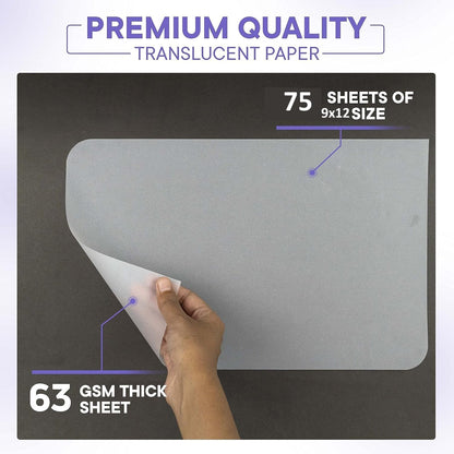 Xulmar 9x12 Tracing Paper 63 GSM - Pack of 75 Sheets Tracing Paper for Sewing Patterns, Drawing Overlays & Sketching on Art Paper & Sketch Book