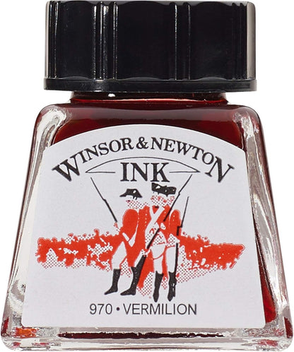 Winsor & Newton Drawing Ink, 14ml Bottle, Vermilion - Crafty Corner