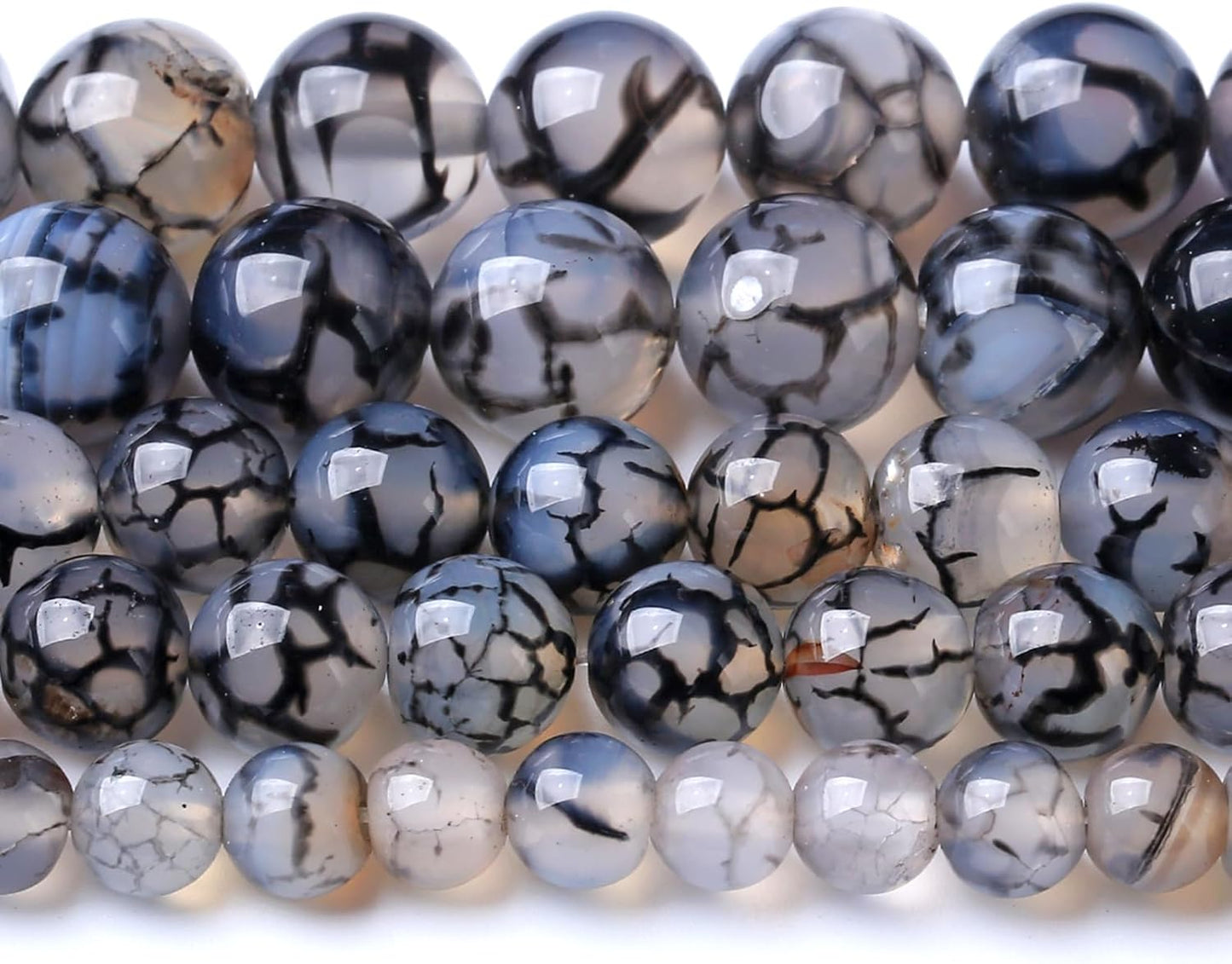 6MM Black Dragon Vein Agate Stone Beads Natural Gemstone Round Loose Beads for Jewelry and Bracelets Making 120pcs 2 Strands 32"