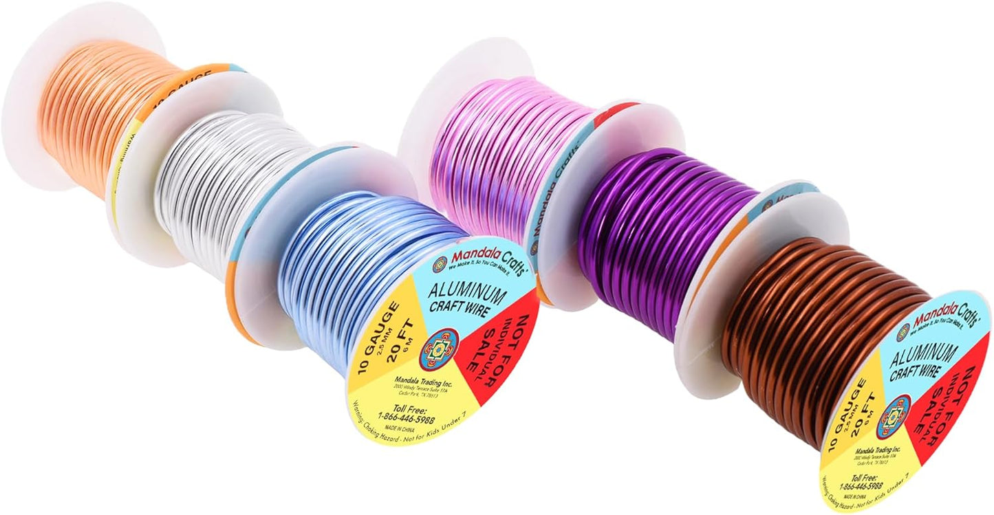 Mandala Crafts 10 Gauge Anodized Aluminum Craft Wire for Jewelry Making - 120 FT Colored Flexible Silver Copper Purple Pink Brown Ice Blue Wire - Bendable for Bonsai Armature Crafting Sculpting - Crafty Corner