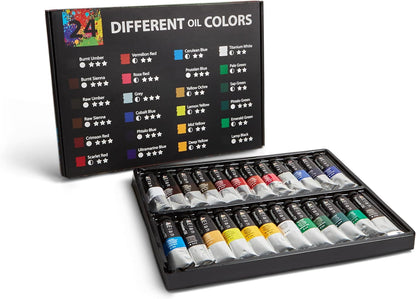 Elan Professional Oil Paint Set, 24 Vibrant Colors Tubes 1.7fl oz, Non-toxic Oil Paints for Canvas Painting, Art Paints for Adults & Artists