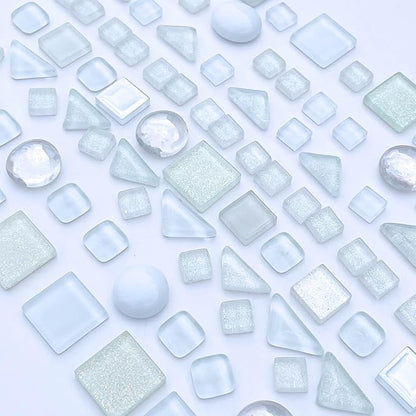 LITMIND 1.1 LB White Irregular Glass Mosaic Tiles with Backing, Assorted Mosaic Shapes for Creative Crafts – Ideal for Adult Mosaic Kits, Puzzles, and Artwork Projects