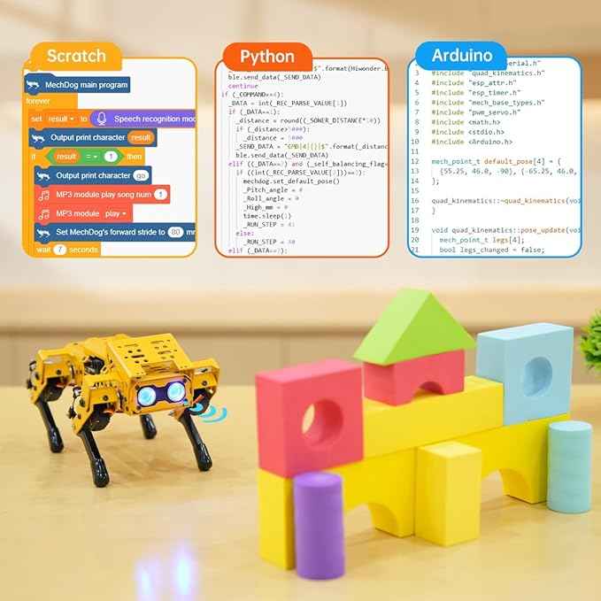 MechDog Robot Dog for Arduino Scratch Python Starter Smart Robot Kit with ESP32 AI Camera, Self Balancing Target Recognition&Tracing Open Source Bionic Quadruped Programming Science Set, Advance Kit