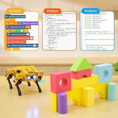 MechDog Robot Dog for Arduino Scratch Python Starter Smart Robot Kit with ESP32 AI Camera, Self Balancing Target Recognition&Tracing Open Source Bionic Quadruped Programming Science Set, Advance Kit