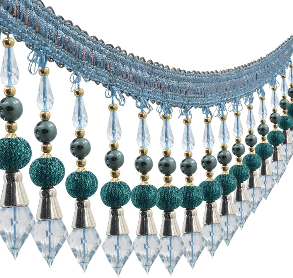 3yards Beading Fringe Trimming Long Beads Tassel Curtain Trim Ribbon Trim for Cover Edge Decorative (blue) - Crafty Corner