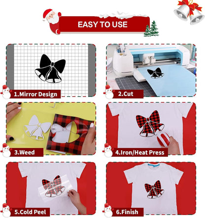 HTVRONT Christmas HTV Vinyl Rolls Heat Transfer Vinyl - 12" x 8ft Buffalo Plaid HTV, Iron on Vinyl for T Shirt and Christmas Decorations (Red and Black Plaid)