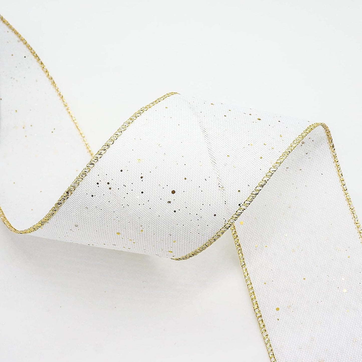 CT CRAFT LLC Whtie Burlap Fabric Confetti Glitter Wired Ribbon 2.5" x 10 Yards White Color for Christmas Home Wedding Decor Gift Wrapping Tree Topper Bow Wreath Bouquet DIY Crafts - Crafty Corner