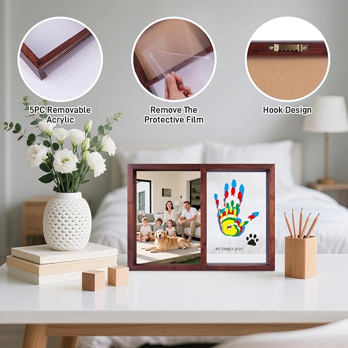 Family Handprint Kit, DIY Baby Hand and Footprint Handmade Keepsake Wooden Frame with 6 Non-Toxic Baby-Safe Paint, Family Gifts Ideas Gift for New Parents, Grandparents, Father's Day, Mother's Day