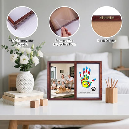 Family Handprint Kit, DIY Baby Hand and Footprint Handmade Keepsake Wooden Frame with 6 Non-Toxic Baby-Safe Paint, Family Gifts Ideas Gift for New Parents, Grandparents, Father's Day, Mother's Day