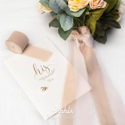 Ribbli Beige Chiffon Ribbon 1-1/2 inch x 20 Yard Handmade Fringe Silk Ribbon for Wedding Invitations, Bridal Bouquets Wrapping, Flower Arrangement Decoration - Crafty Corner