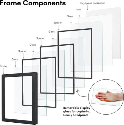 Americanflat Family Handprint Kit with Polished Plexiglass - 8x10 Frame with Five Panels for DIY Prints - Includes Washable Paint, Brushes and Marker - Keepsake Frame for Wall Display - Black