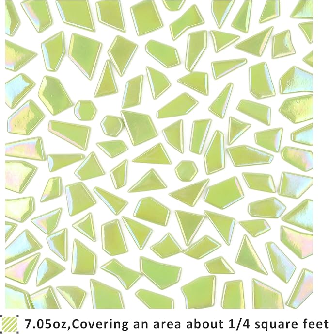 Youway Style Iridescent Green Glass Mosaic Tiles for Crafts Bulk,200g Broken Stained Glass Pieces for Crafts DIY Mosaic Art Decor