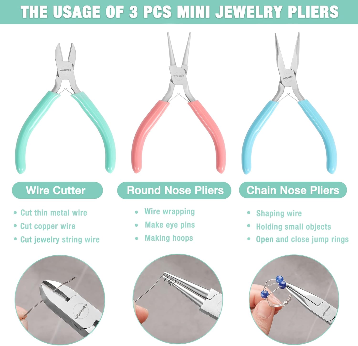 WORKPRO Jewelry Pliers Set, 3 Pack Jewelry Making Tool Kit Includes Mini Needle Nose Plier/Chain Nose Plier, Round Nose Plier and Wire Cutter for Jewelry Repair, DIY Crafts, Jewelry Making Supplies - Crafty Corner