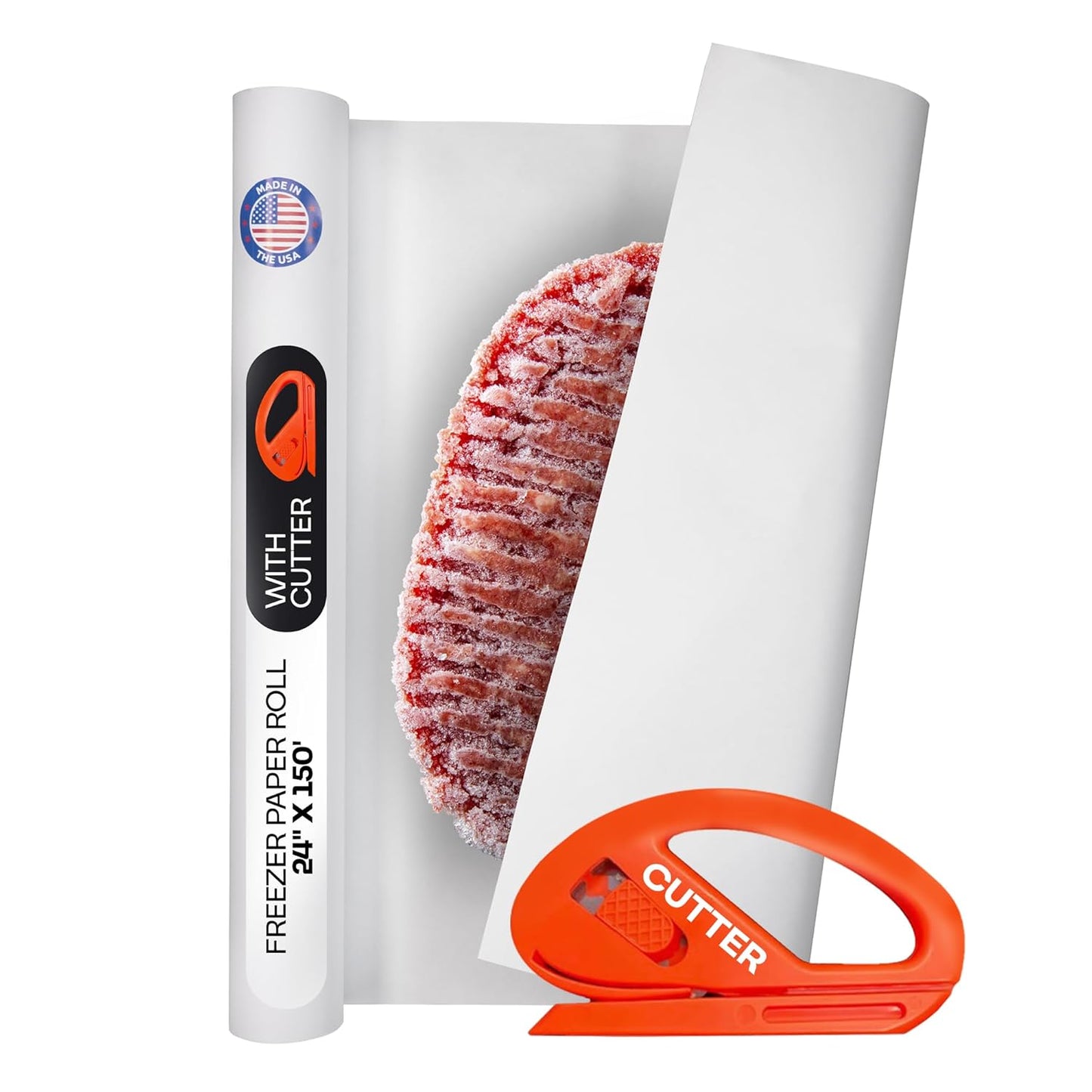 White Freezer Paper Roll 24" x 1800" (150 feet) with Cutter - USA-made Freezer Paper for Meat & Fish - Poly-Coated Food Wrapping Material for Freezing - Barrier Against Air & Moisture by IDL Packaging