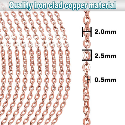 Jishi 33ft Link Cable Chain Roll 2mm, Rose Gold Chain for Jewelry Making Necklace Earring Bracelet DIY Craft Jewelry Making Findings Supplies, Rose Gold Plated Iron Metal Rolo Necklace Chain Spool Set