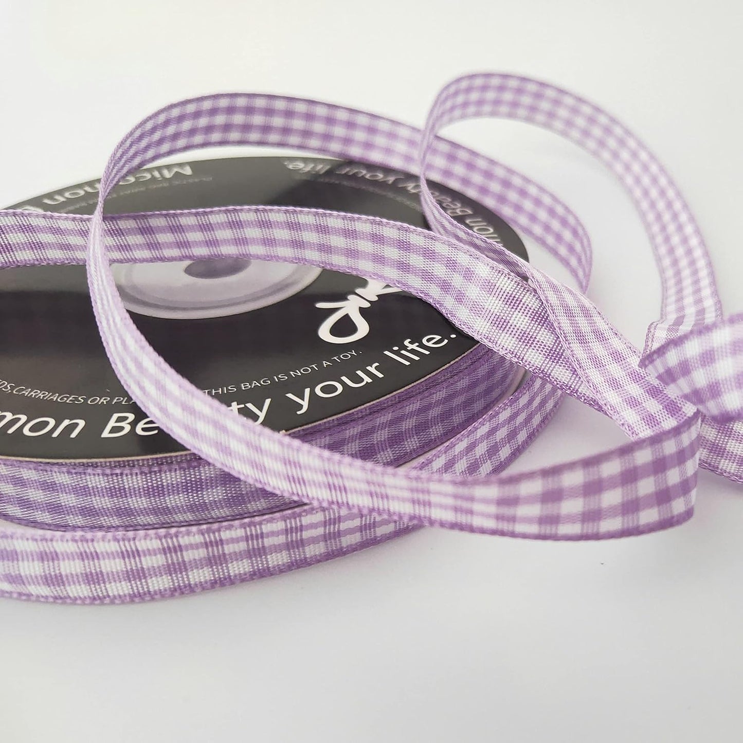 Purple Gingham Plaid Checked Ribbon 25 Yard Each Roll 100% Polyester (3/8", Purple) - Crafty Corner