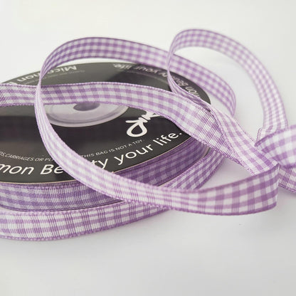 Purple Gingham Plaid Checked Ribbon 25 Yard Each Roll 100% Polyester (3/8", Purple) - Crafty Corner