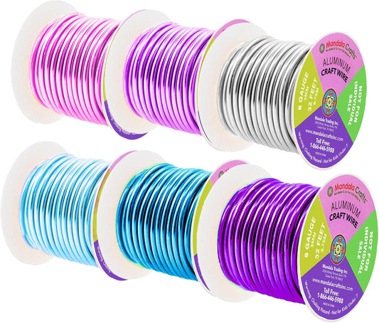 Mandala Crafts 8 Gauge Anodized Aluminum Craft Wire for Jewelry Making - 120 FT Colored Flexible Silver Lavender Purple Pink Ice Blue Turquoise Wire - Bendable for Bonsai Armature Crafting Sculpting - Crafty Corner