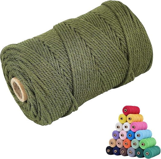 Natural Macrame Cord 3mm x 109yards Colored Macrame Cord 2mm/3mm/4mm/5mm/6mm Macrame Cotton Cord, Twisted Macrame Yarn, Soft Craft Cord Macrame Rope Macrame Supplies (Olive Green, 5mm*109Yards)