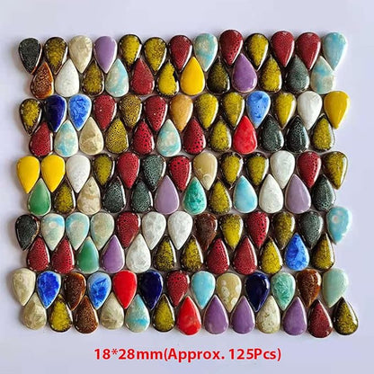 500g/1.1lb Random Color Irregular Ceramics Mosaic Tiles,DIY Making Creative Ceramic Mosaic Tiles for DIY Craft Plates Flowerpots Vases Cups Mosaic Making Supplies (Small Raindrop)