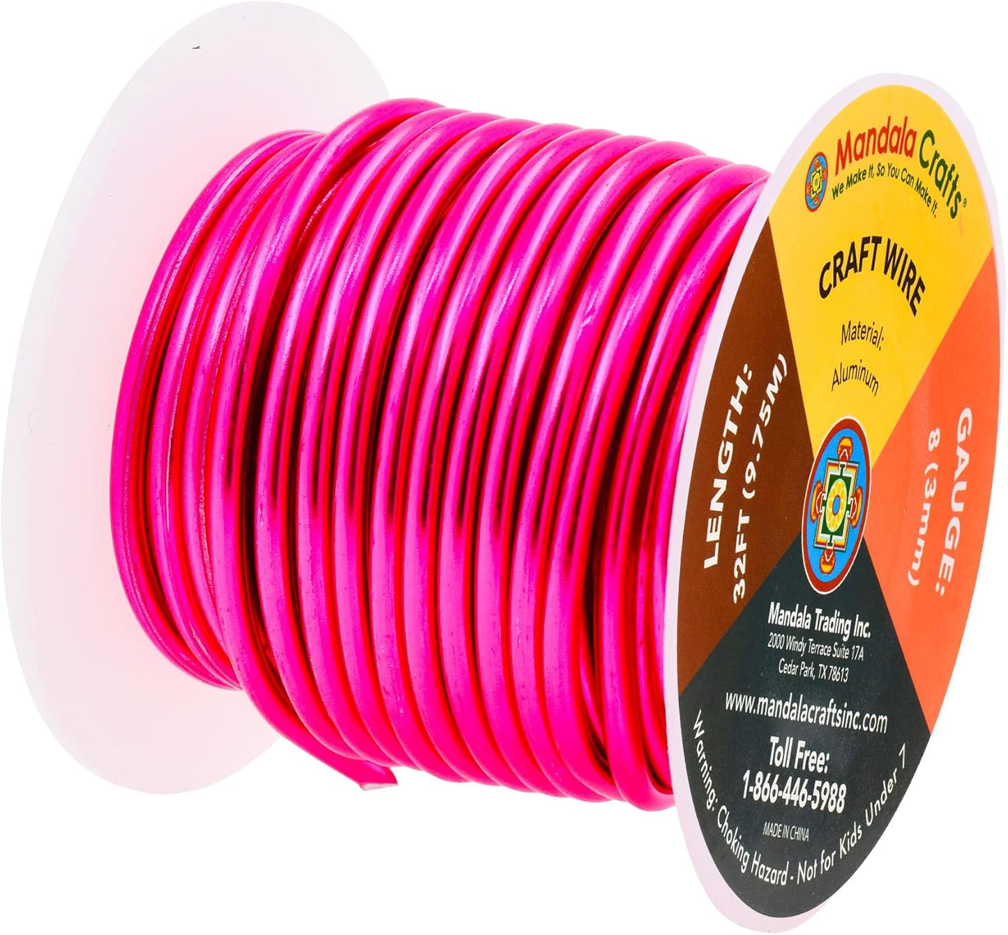 Mandala Crafts 8 Gauge Anodized Aluminum Craft Wire for Jewelry Making - 32 FT Colored Flexible Magenta Wire - Bendable for Bonsai Armature Crafting Sculpting - Crafty Corner