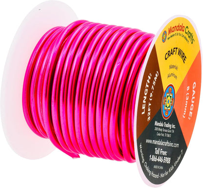 Mandala Crafts 8 Gauge Anodized Aluminum Craft Wire for Jewelry Making - 32 FT Colored Flexible Magenta Wire - Bendable for Bonsai Armature Crafting Sculpting - Crafty Corner
