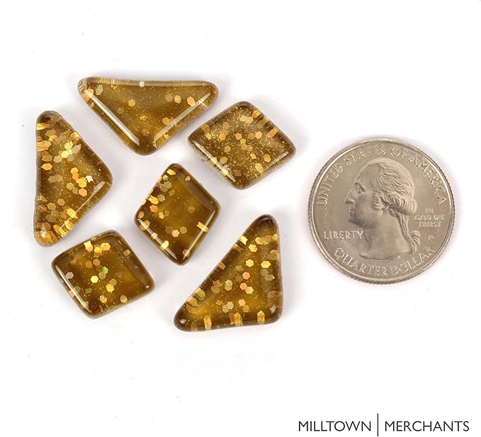 Milltown Merchants™ Light Brown Glitter Mosaic Tile Pieces - Bulk Mocha Sparkle Mosaic Tiles - 3 Pound (48 oz) Shimmer Tile Assortment for Backsplash, Stepping Stones, and Mosaics