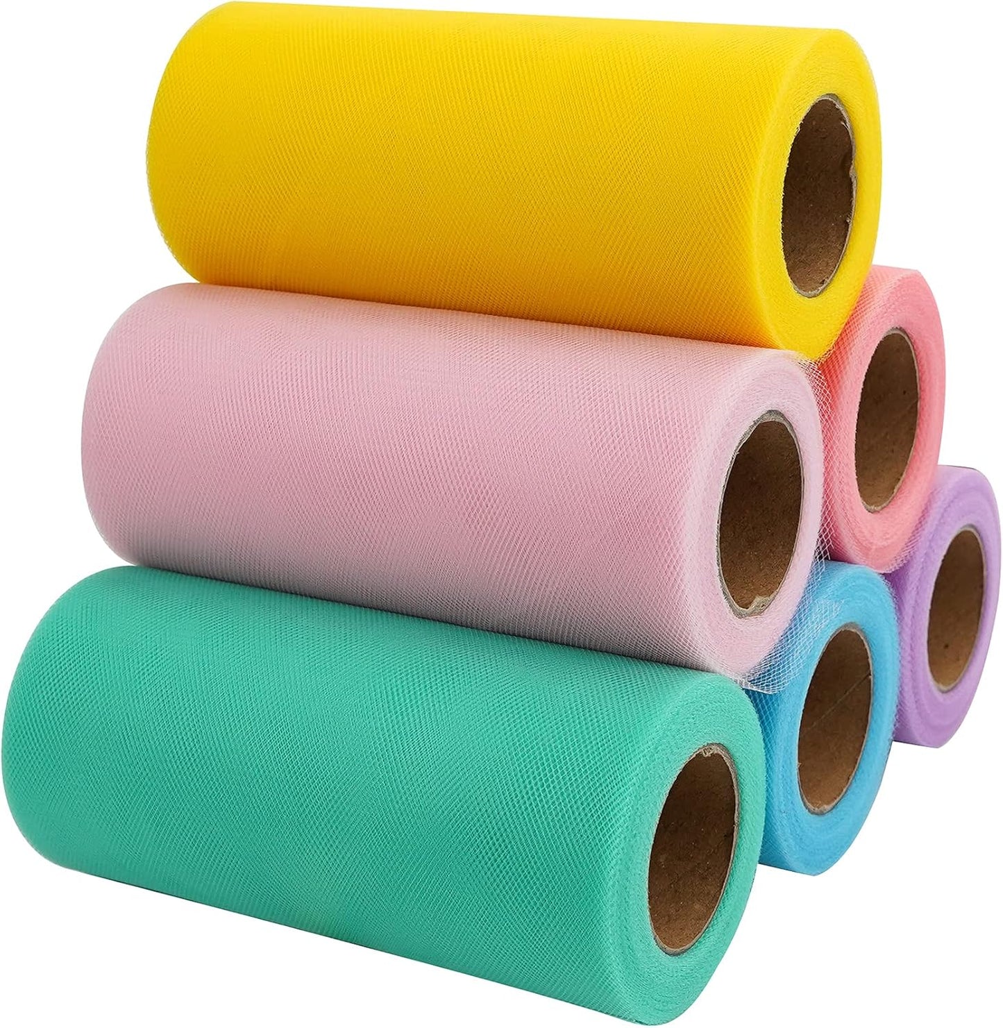 MEEDEE Pastel Tulle Ribbon 6 Rolls Tulle Fabric Spool Ribbon, 6 inch by 25 Yards/Spool, Perfect for Tutus DIY Wedding Table Skirt Rainbow Party Decorations Gift Wrapping - Crafty Corner