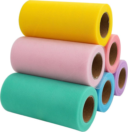 MEEDEE Pastel Tulle Ribbon 6 Rolls Tulle Fabric Spool Ribbon, 6 inch by 25 Yards/Spool, Perfect for Tutus DIY Wedding Table Skirt Rainbow Party Decorations Gift Wrapping - Crafty Corner
