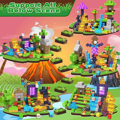Magnetic Blocks - 300 PCS with Light Up Blocks Dinosaur Volcano Forest Castle Set - Kids Classroom Sensory Toy for Toddlers STEM, Construction Stacking Toy Kids 3+ Boys Girls Christmas Birthday Gifts