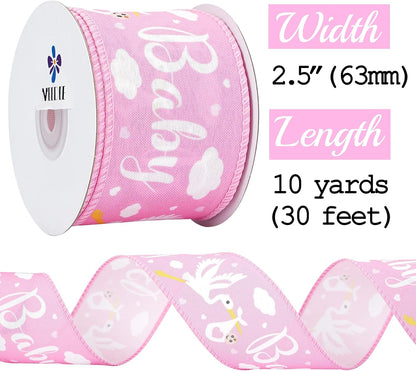 MEEDEE Pink Baby Ribbon for Baby Shower - 2.5 Inch Burlap Wired Ribbon for Diaper Cake, Welcome Home Baby Girl Shower Favors Gift Box Table Decor (10 Yards) - Crafty Corner