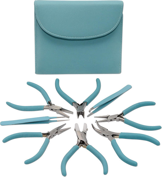 The Beadsmith Fashion Color Pliers – Set of 8 Slimline Color-Coordinated Tools – Matching Clutch in Light Blue – Jewelry Making Supply Kit to Create Necklaces, Bracelets, Earrings & More - Crafty Corner