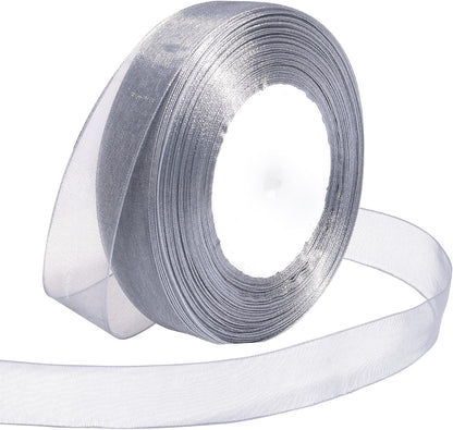 Ribbon for Gift Wrapping 3/4 inch Grey Sheer Organza Ribbon for Flower Bouquet Tulle Thin Chiffon Ribbons for Wedding Invitations Christmas Halloween Presents Decorations Crafts 50 Yards - Crafty Corner
