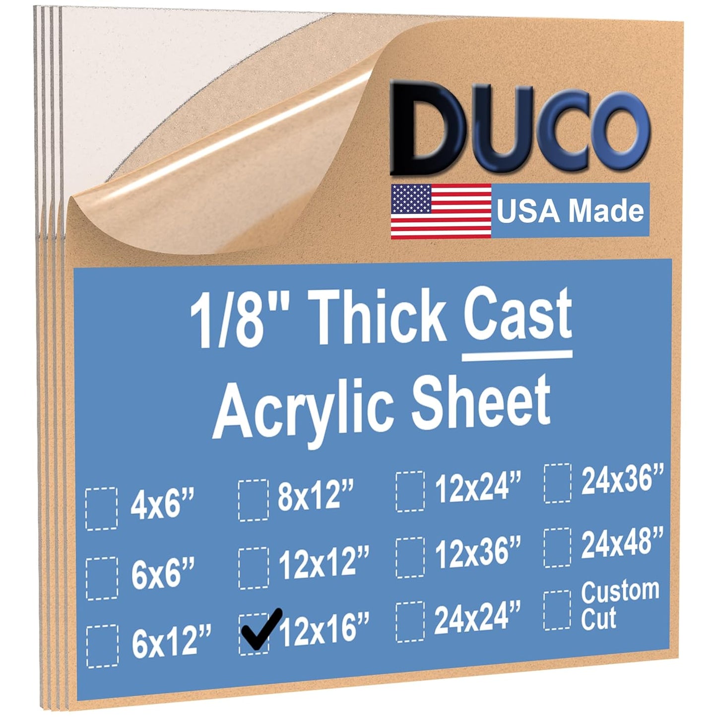 Duco USA-Made Clear Cast Acrylic Sheet 1/8 Inch Thick 12" x 16" - 4 Pack of Transparent Plexiglass Sheet - Lightweight Acrylic Board for Window Replacements, Displays, Signs, and More