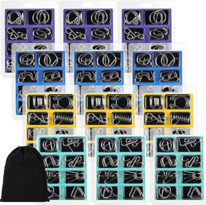 Lenwen Set of 96 Metal Puzzles for Adults with Pouch Puzzles for Adults IQ Test Disentanglement Puzzle Brain Game Unlock Interlock Game Magic Trick Toy Party Favor Challenge