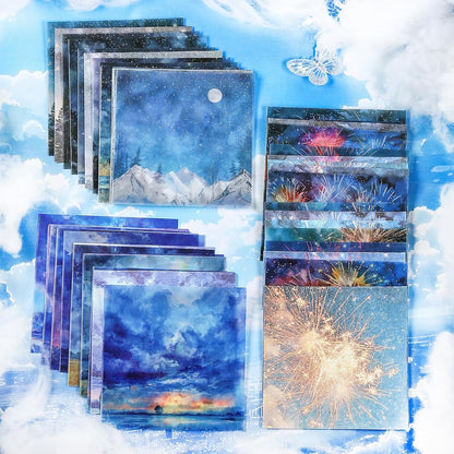 Sky-Themed Scrapbook Paper Set, 120PCS Dual-Material Ephemera for Junk Journaling, Scrapbooking, DIY Crafts, and Art Supplies