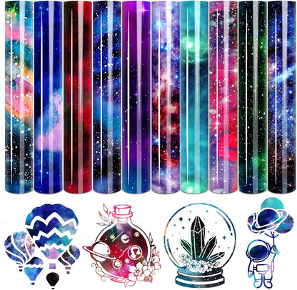 Tintnut Galaxy Heat Transfer Vinyl - 10 Sheets Bundle 10x12 Inch Stardust Starry Sky Background HTV Iron on Vinyl Watercolor Clouds Patterned for DIY T-Shirts Hats Coats Handbags Pillow Crafts