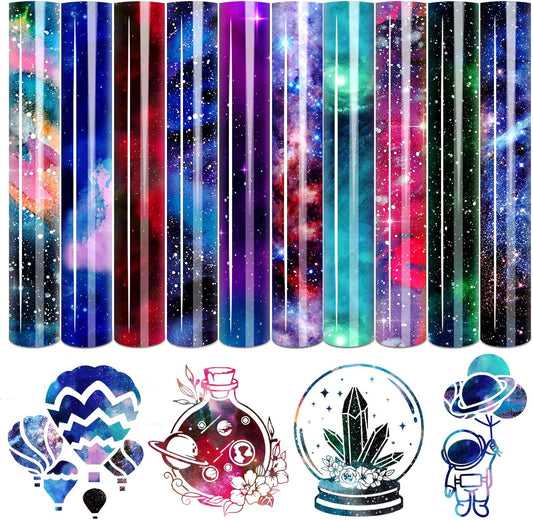 Tintnut Galaxy Heat Transfer Vinyl - 10 Sheets Bundle 10x12 Inch Stardust Starry Sky Background HTV Iron on Vinyl Watercolor Clouds Patterned for DIY T-Shirts Hats Coats Handbags Pillow Crafts