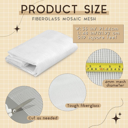 36" X 48" Mosaic Mesh for Back Mounted Tile Fiberglass Mosaic Mesh Backing Boast for Tile Installation Supplies Tools (Non Sticky)