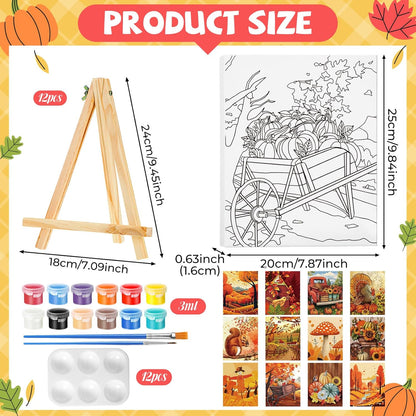 Zhanmai 12 Pack Pre Drawn Canvas for Painting Sip and Paint Kit 8" x 10" Paint Party Set Canvas Painting Pre Printed Canvases for Party Favor DIY Virtual Adult's Date Night(Fall Thanksgiving) - Crafty Corner