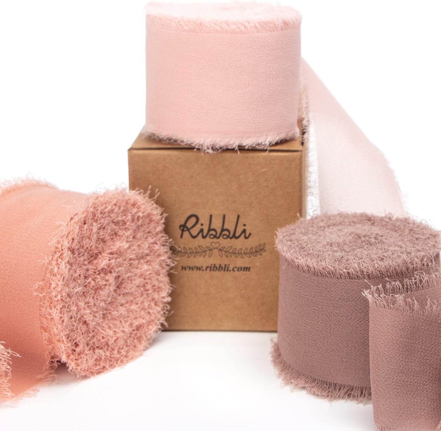 Ribbli Chiffon Silk Ribbon, 1.5 inch x 30 Yard, Blush Pink/Dusty Pink/Mauve Fringe, Wedding Invitations, Bridal Bouquets, Flower Arrangement - Crafty Corner