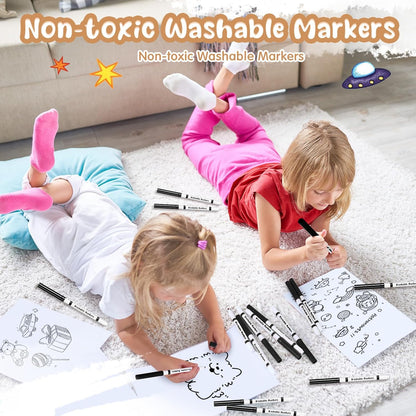 18 Pcs Line Washable Markers Bulk Black Fine Tip Markers Set Coloring Thin Tip Drawing Washable Pen for Kids Art School Classroom Back to School Gender Reveal Party Supplies, Ages 6+
