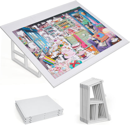 WELGEE 1000-Piecce Tilting Puzzle Board with Stand, 31” x 24” Lightweight Portable Puzzle Table for Adults & Seniors, DIY Customizable Puzzle Accessory Only 3.5 lbs (White)