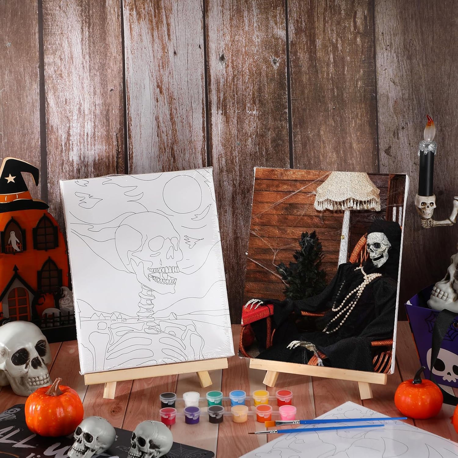 Zhanmai 12 Pack Pre Drawn Canvas for Painting Sip and Paint Kit 8" x 10" Paint Party Set Canvas Painting Pre Printed Canvases for Party Favor DIY Virtual Adult's Date Night(Halloween Ghost) - Crafty Corner