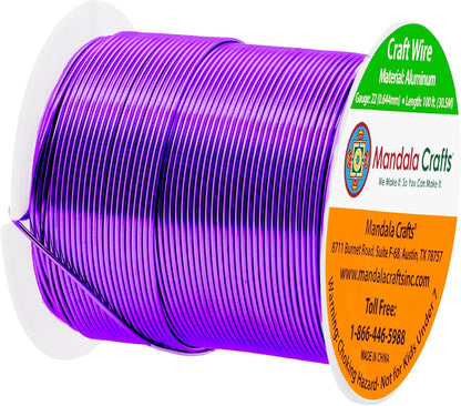 Mandala Crafts 22 Gauge Anodized Aluminum Craft Wire for Jewelry Making - 100 FT Colored Flexible Purple Wire - Bendable for Bonsai Armature Crafting Sculpting - Crafty Corner