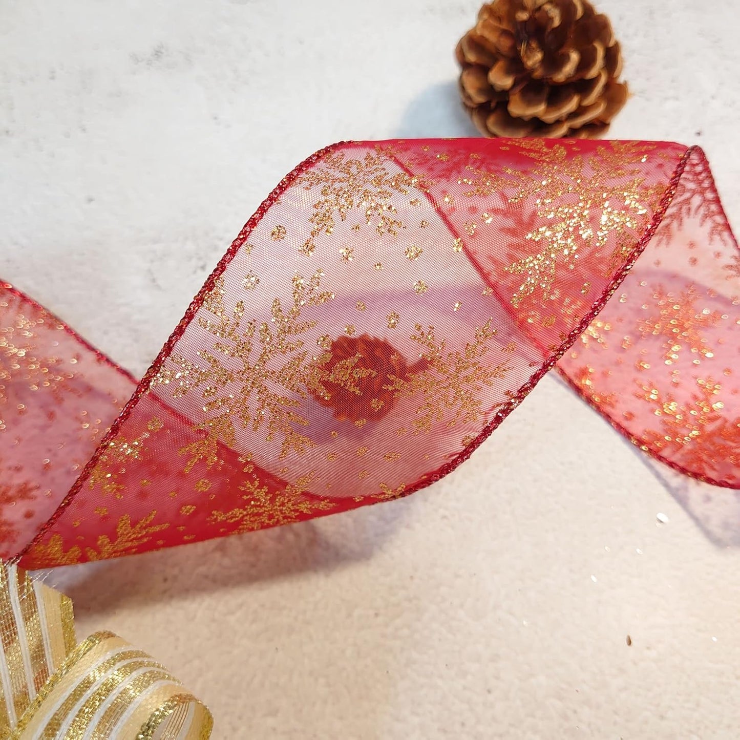 CT CRAFT LLC Organza with Red Glitter Snowflakes Wired Ribbon 2.5 inch x 50 Yards for Christmas Home Decor Tree Topper Bow Gift Wrapping DIY Crafts Wreath Garland Wedding - Crafty Corner