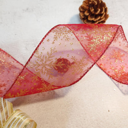 CT CRAFT LLC Organza with Red Glitter Snowflakes Wired Ribbon 2.5 inch x 50 Yards for Christmas Home Decor Tree Topper Bow Gift Wrapping DIY Crafts Wreath Garland Wedding - Crafty Corner
