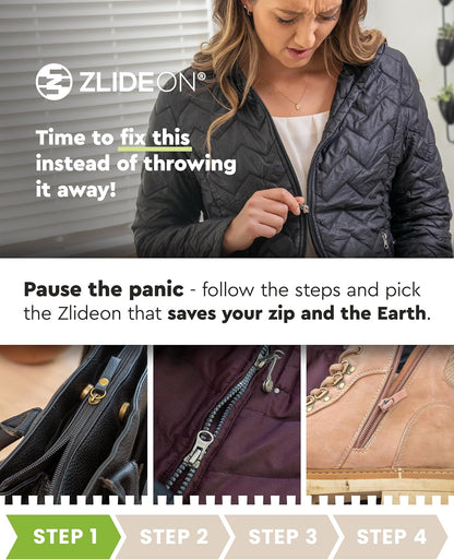 ZlideOn Zipper Pull Replacement - Black, Narrow (L) - Instant Zipper Replacement Slider