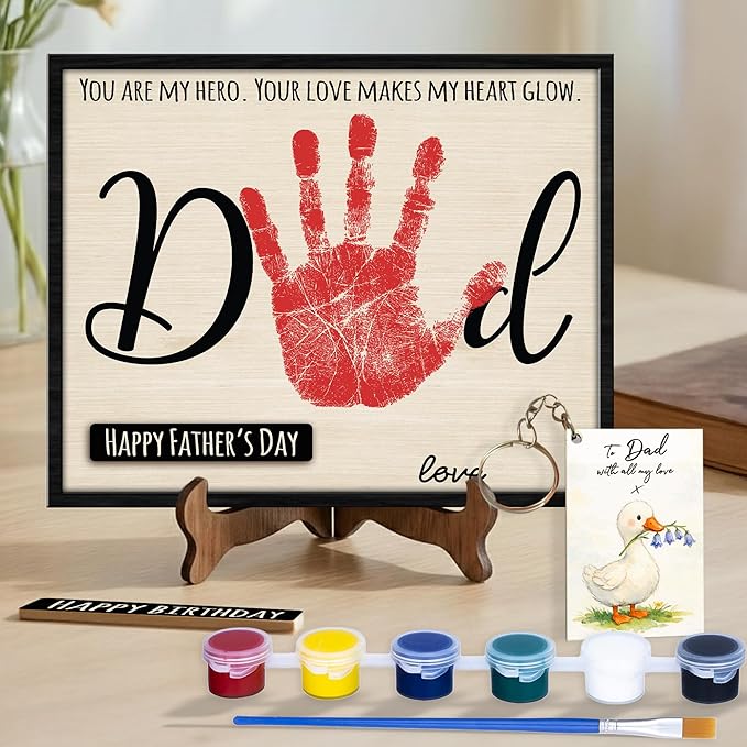 DIY Handprint Sign Toddler Crafts for Father’s Day, Gifts for Dad from Kids, Handprint Art Plaque, Fathers Day Gift from Daughter Son, First Fathers Day Gift Keepsake, To My Dad Keychain Message